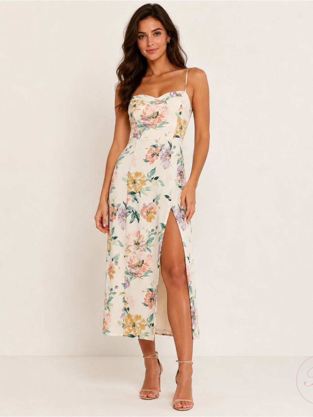 Abercrombie & Fitch Camille Floral Midi Dress Small Ivory